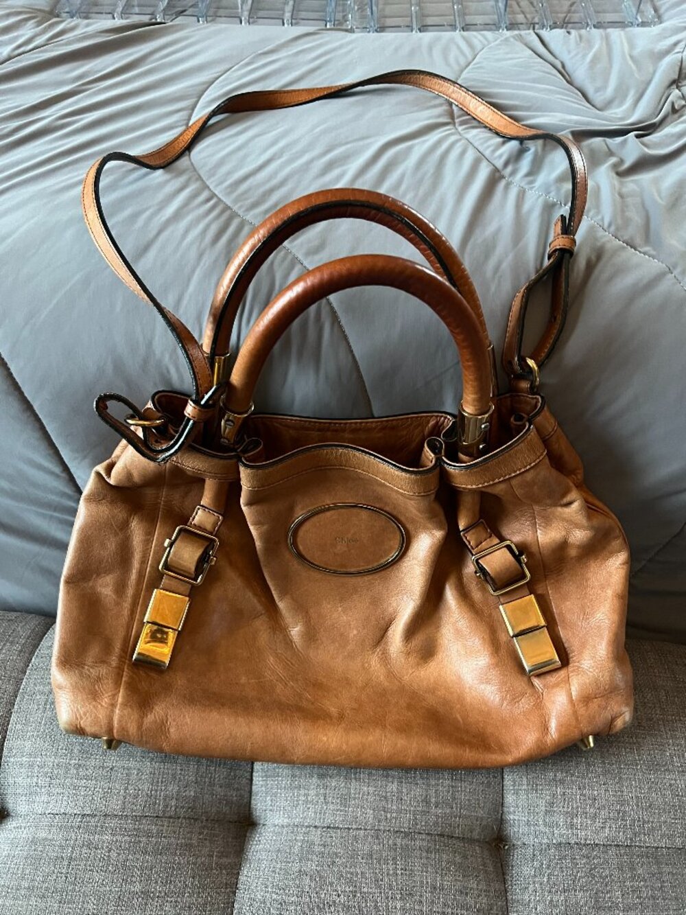 Chloé Tan Leather Satchel Paraty Style Shoulder Bag Large